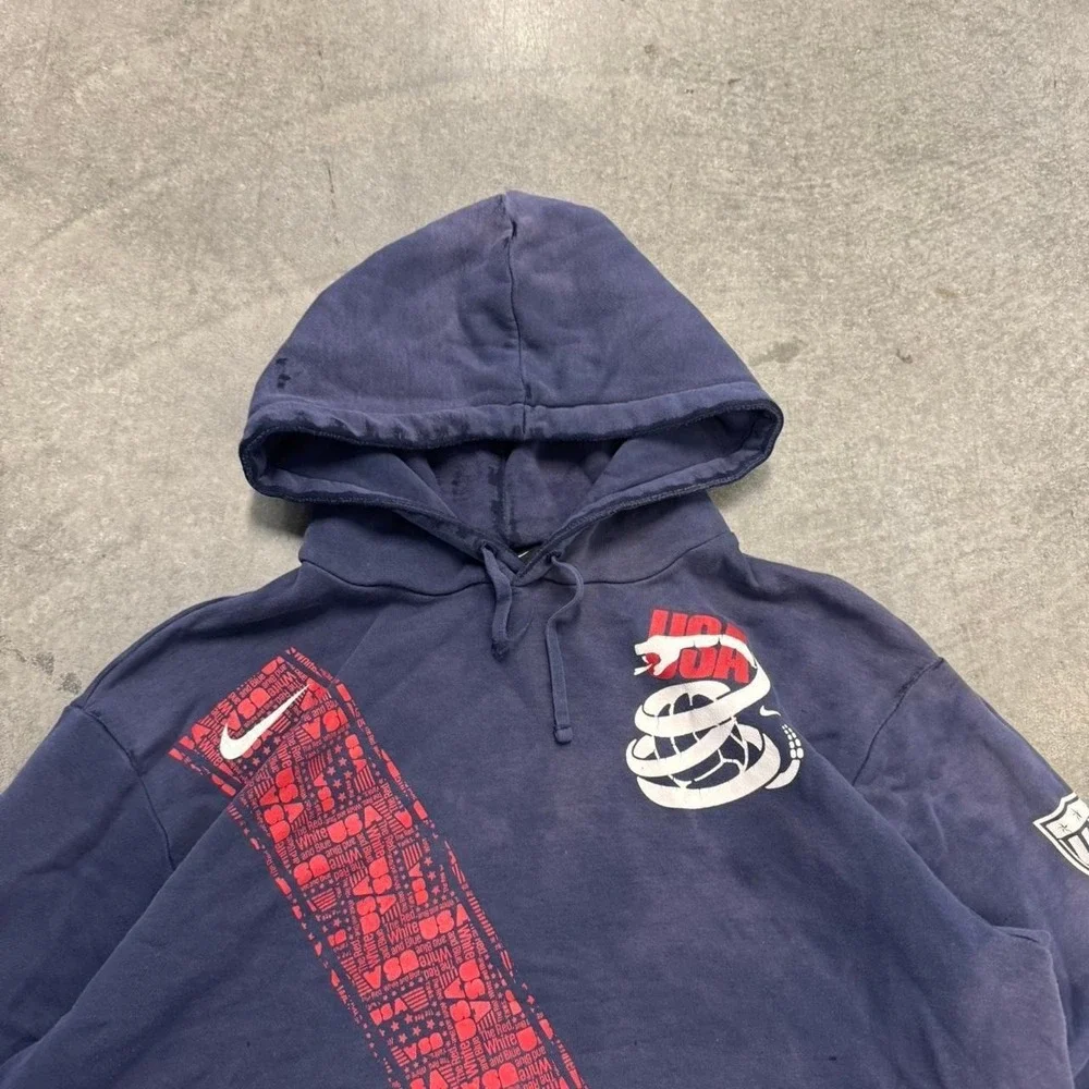 Vintage Nike USA Soccer Hoodie Sweatshirt Distressed Large